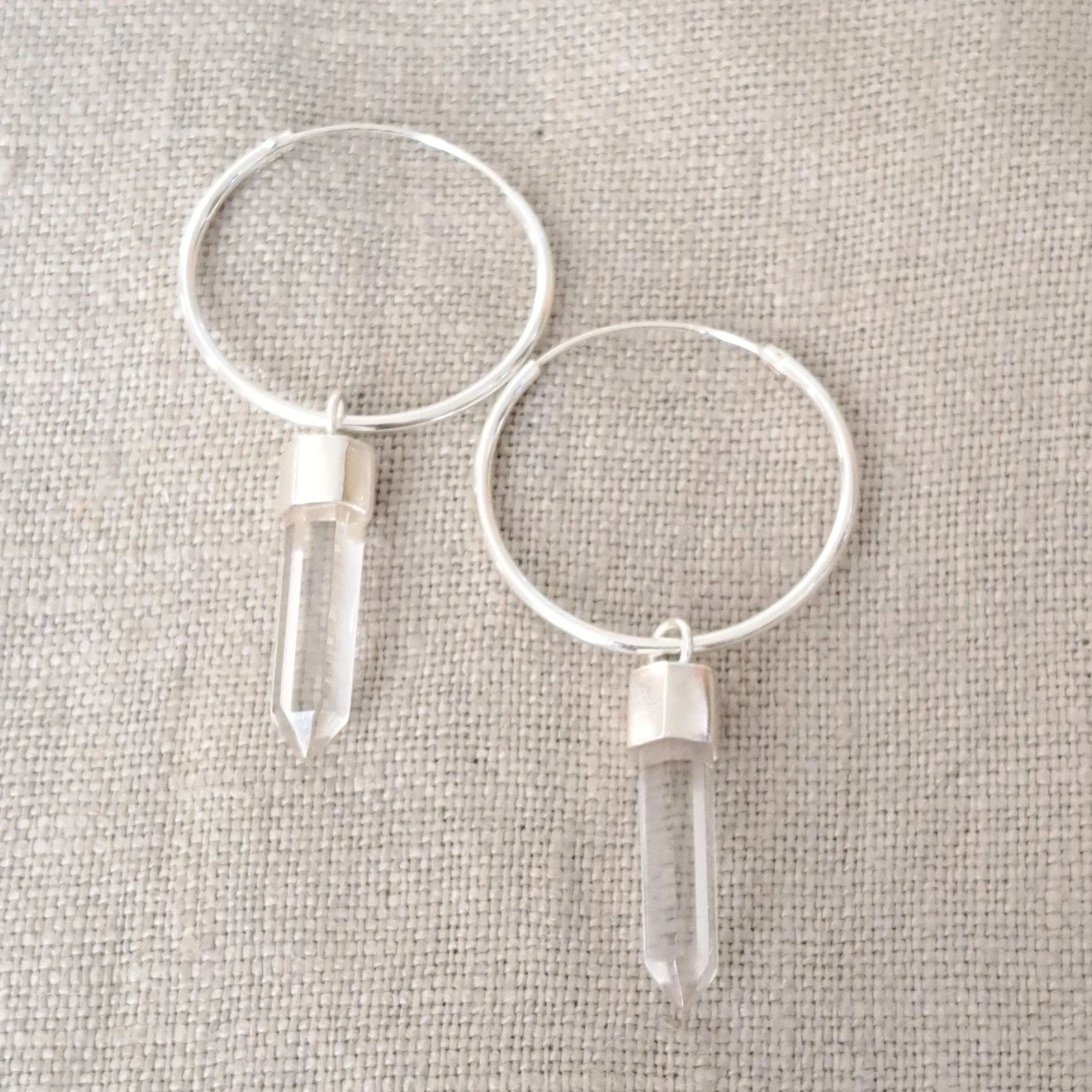 Quartz Point .925 Sterling Silver Hoop Earrings from Bali