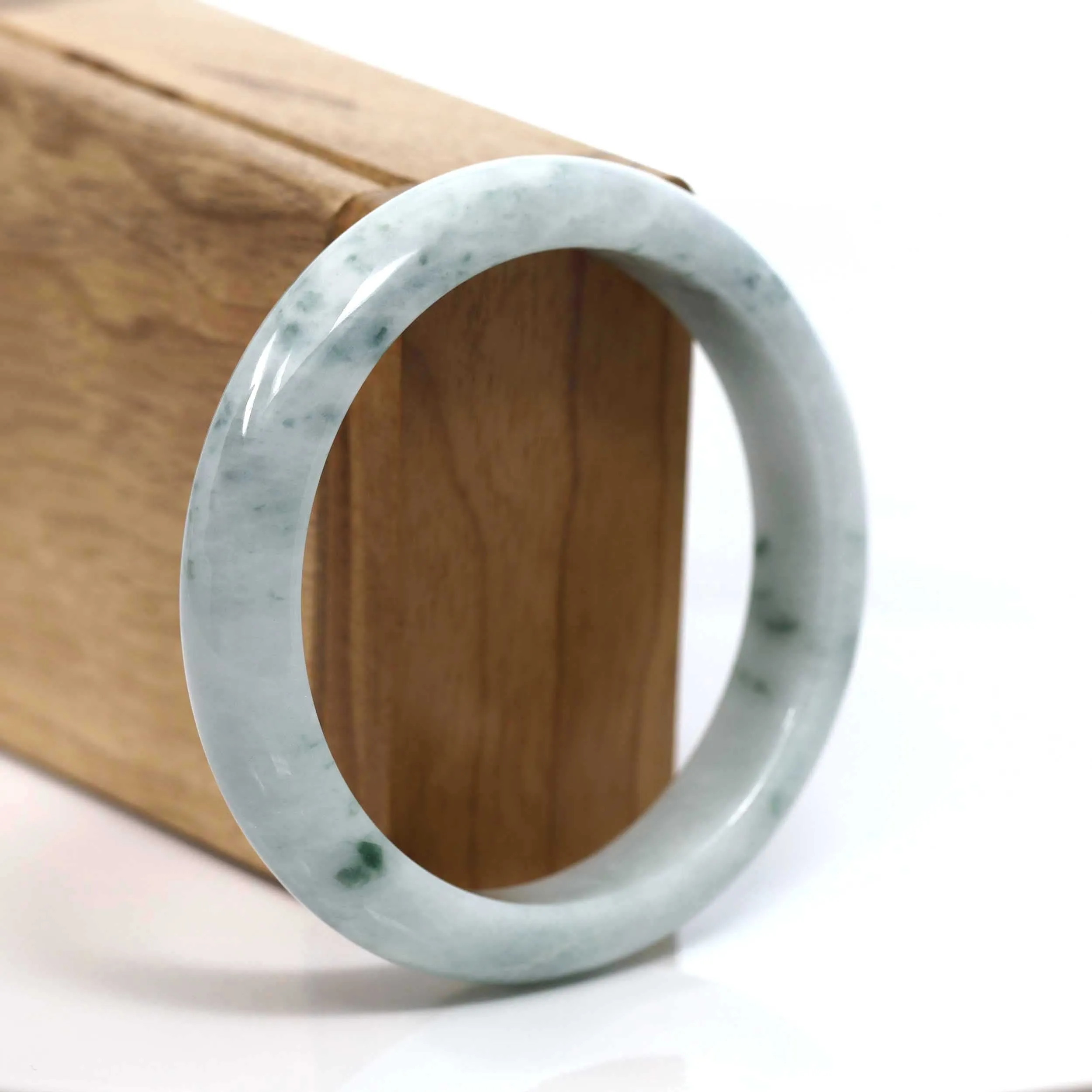 "Classic Bangle" Forest Green & White Jadeite Jade Bangle Bracelet (57.91 mm) #T199