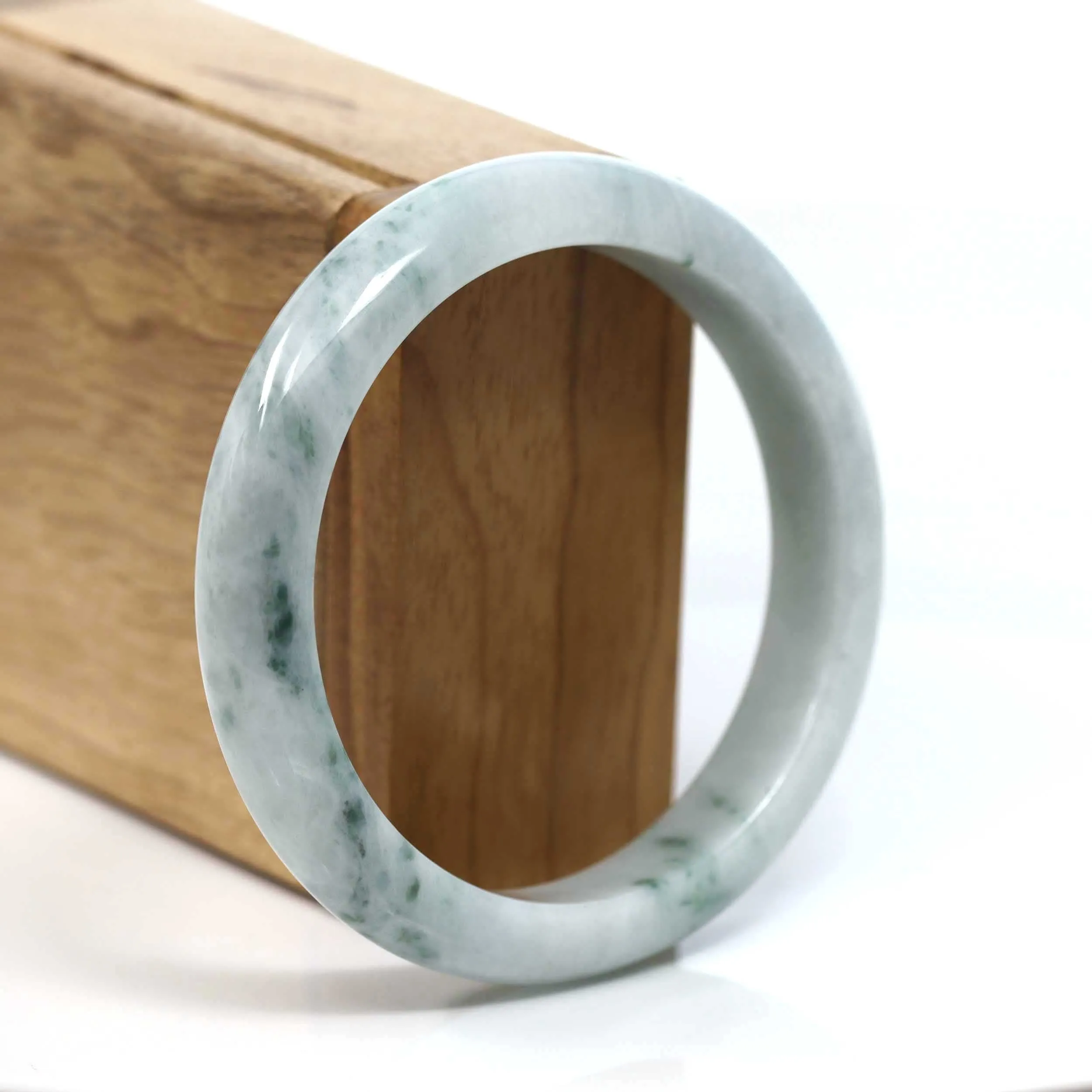 "Classic Bangle" Forest Green & White Jadeite Jade Bangle Bracelet (57.91 mm) #T199