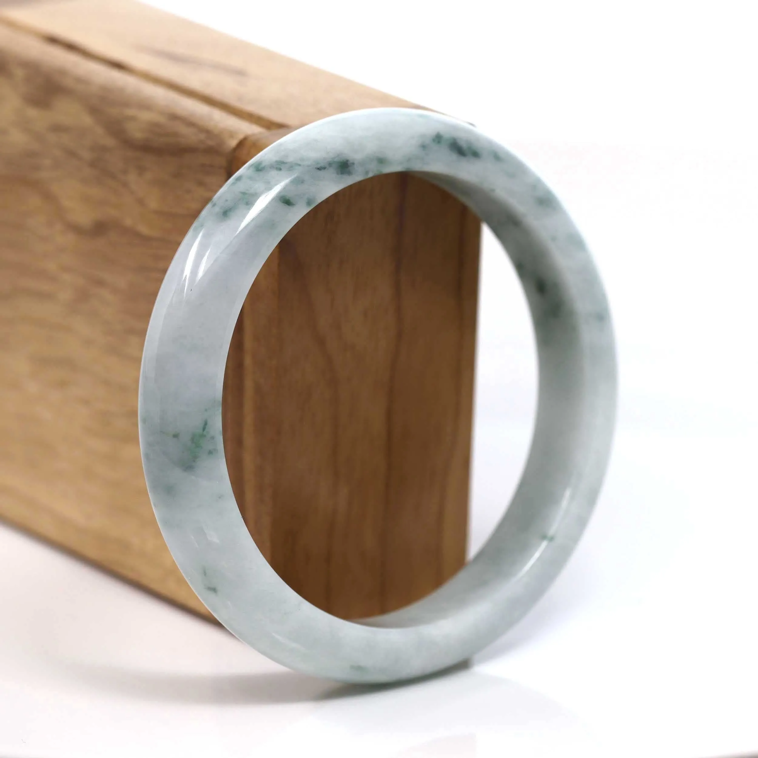 "Classic Bangle" Forest Green & White Jadeite Jade Bangle Bracelet (57.91 mm) #T199