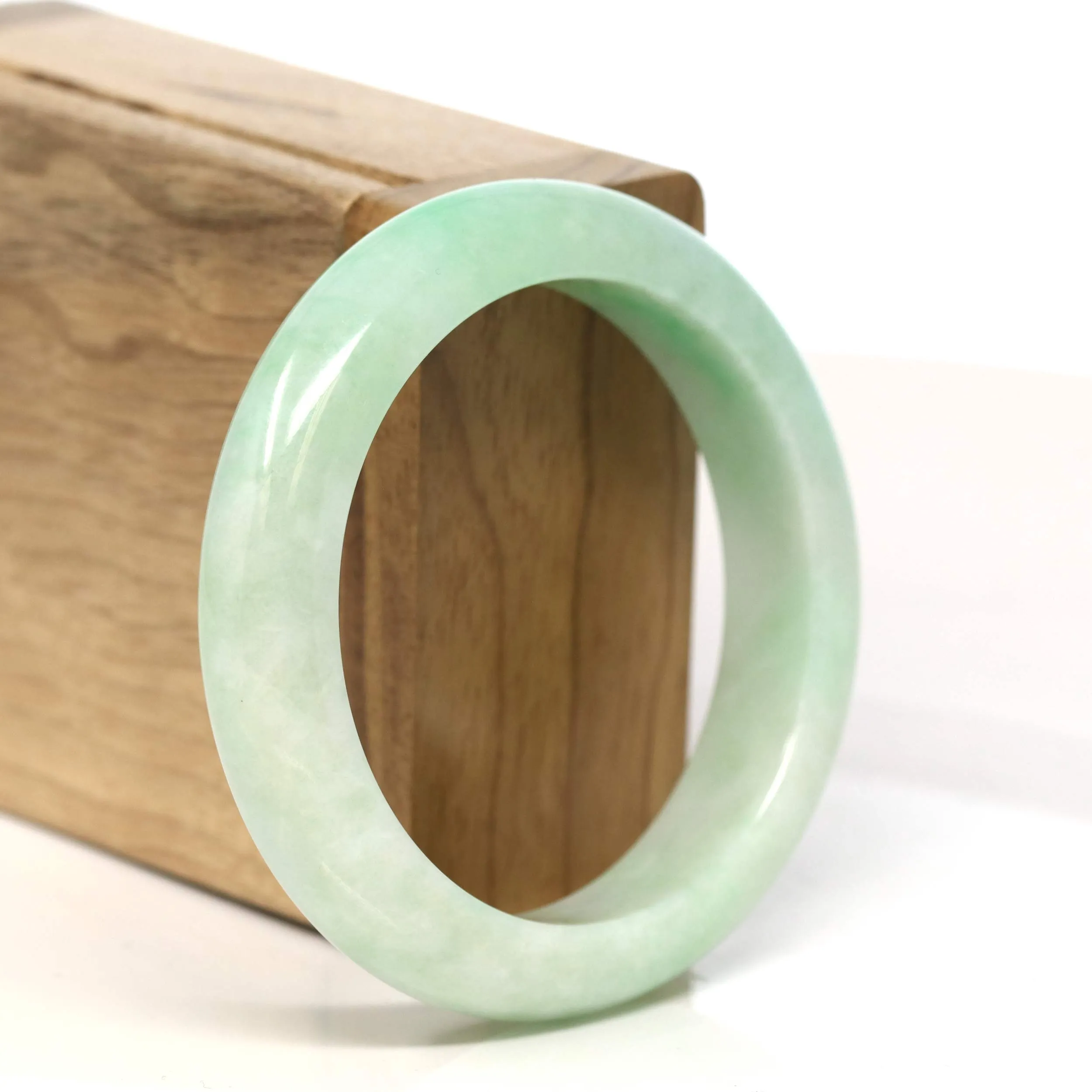 "Classic Princess Half Round" Apple Green Jadeite Jade Bangle (54.6 mm) #T423