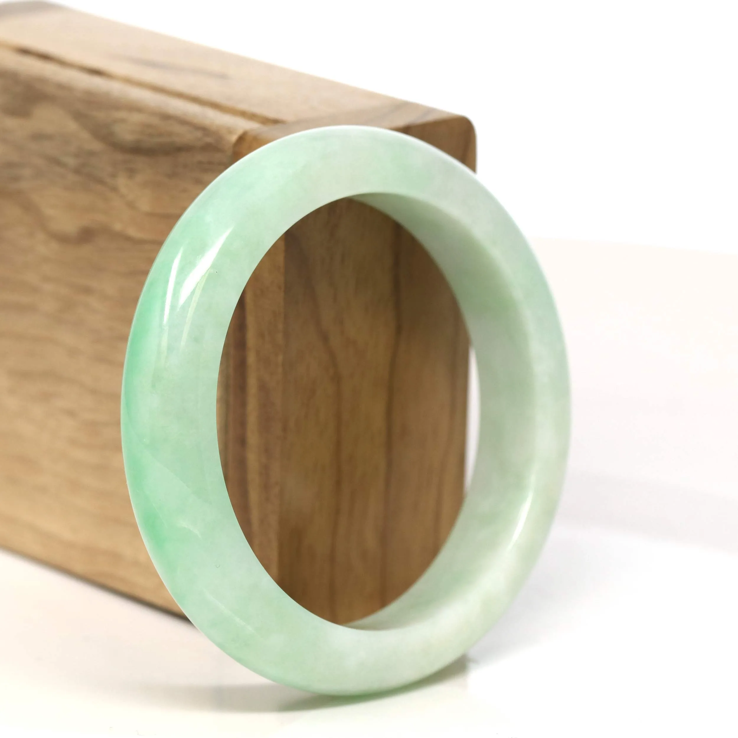 "Classic Princess Half Round" Apple Green Jadeite Jade Bangle (54.6 mm) #T423