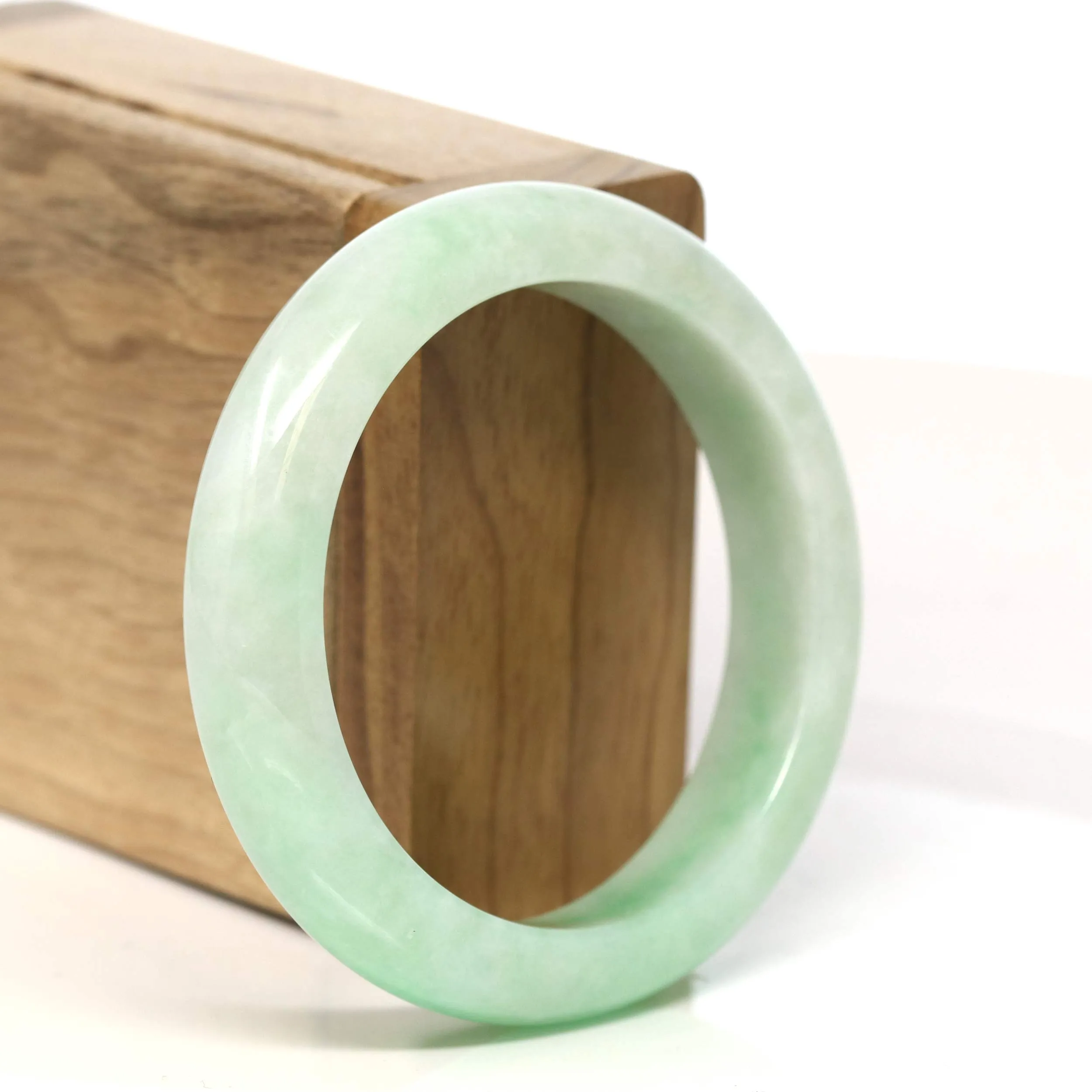 "Classic Princess Half Round" Apple Green Jadeite Jade Bangle (54.6 mm) #T423