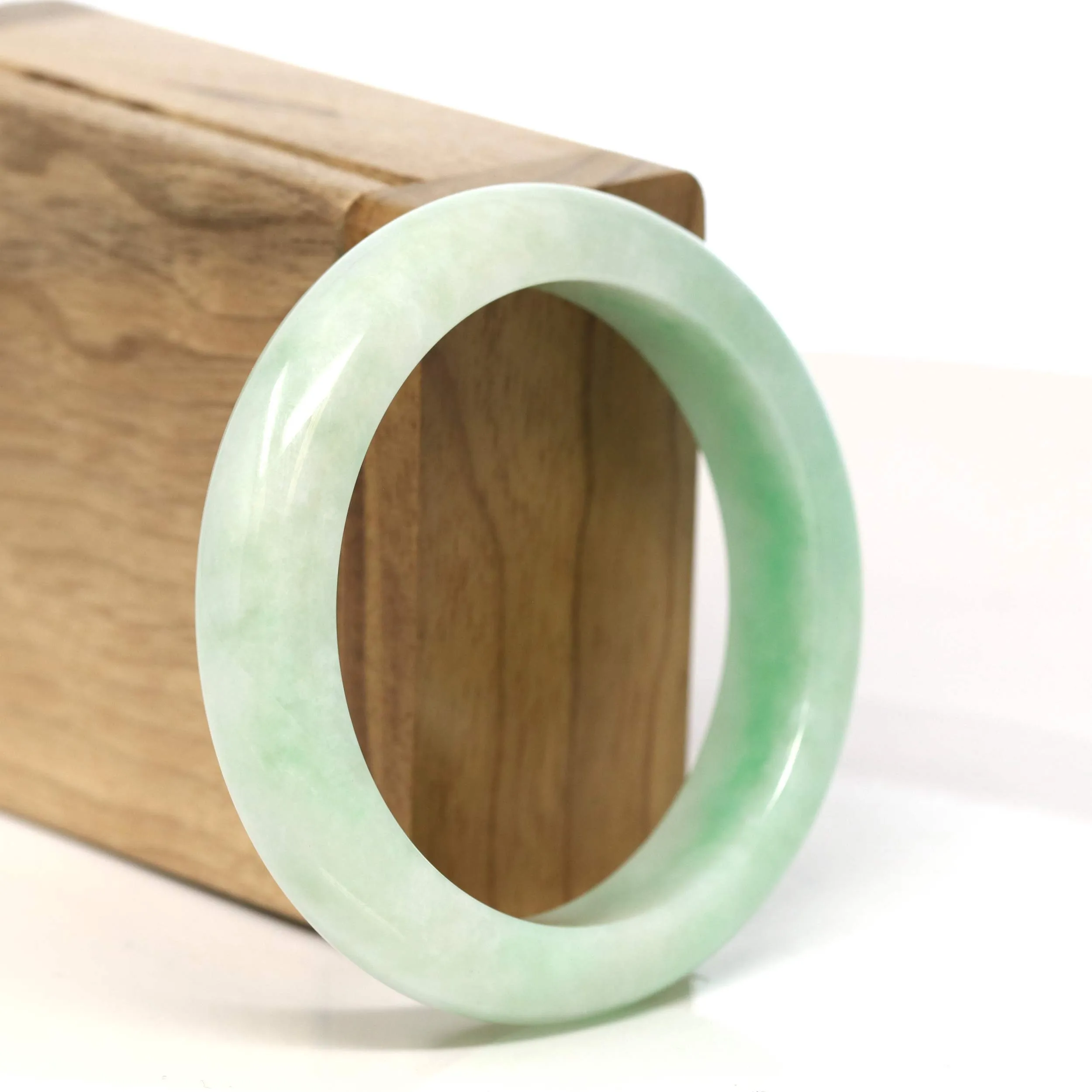 "Classic Princess Half Round" Apple Green Jadeite Jade Bangle (54.6 mm) #T423