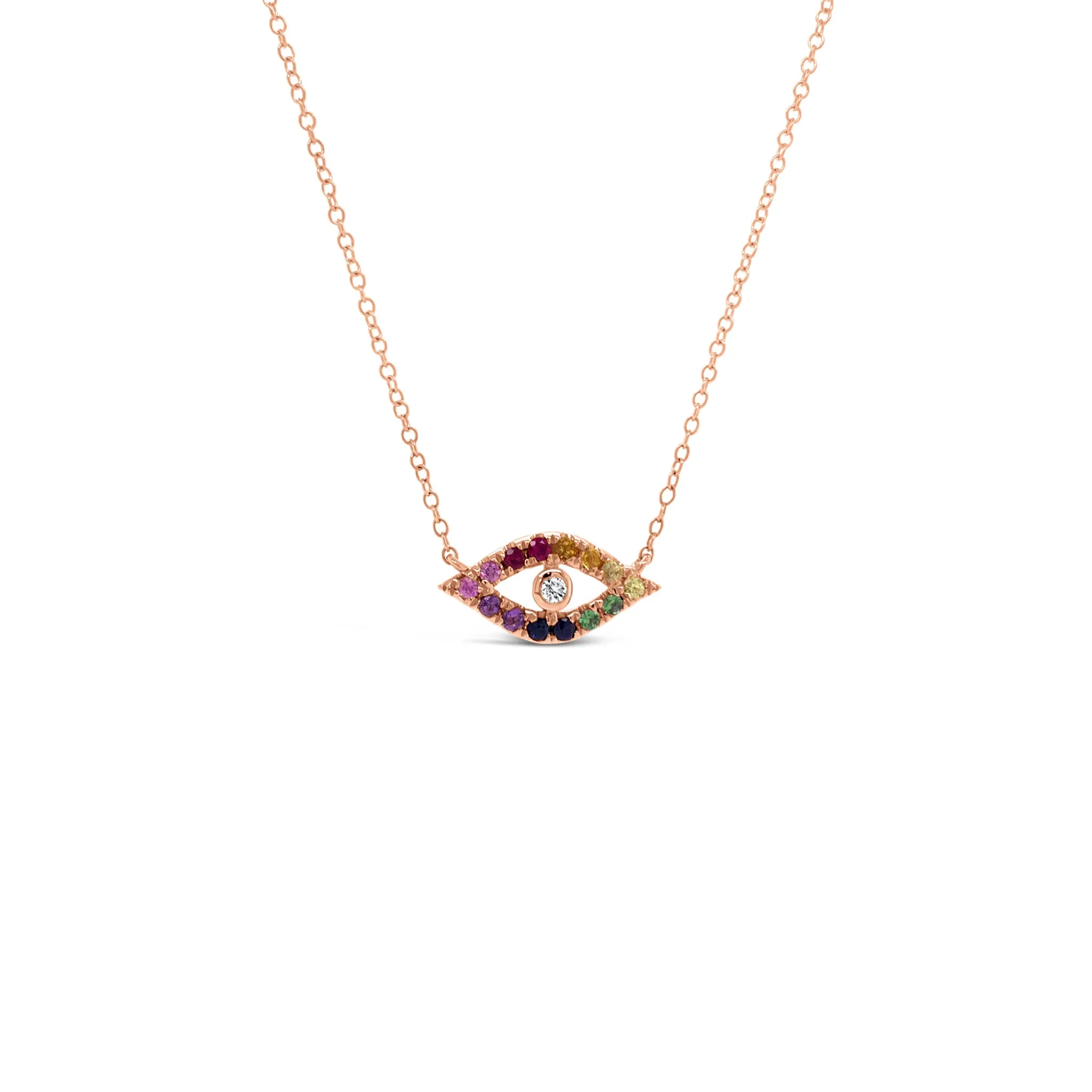 Rainbow Gemstone Evil Eye Necklace