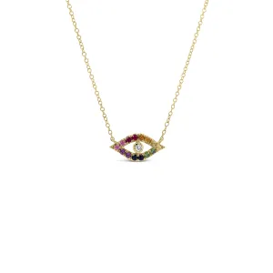 Rainbow Gemstone Evil Eye Necklace