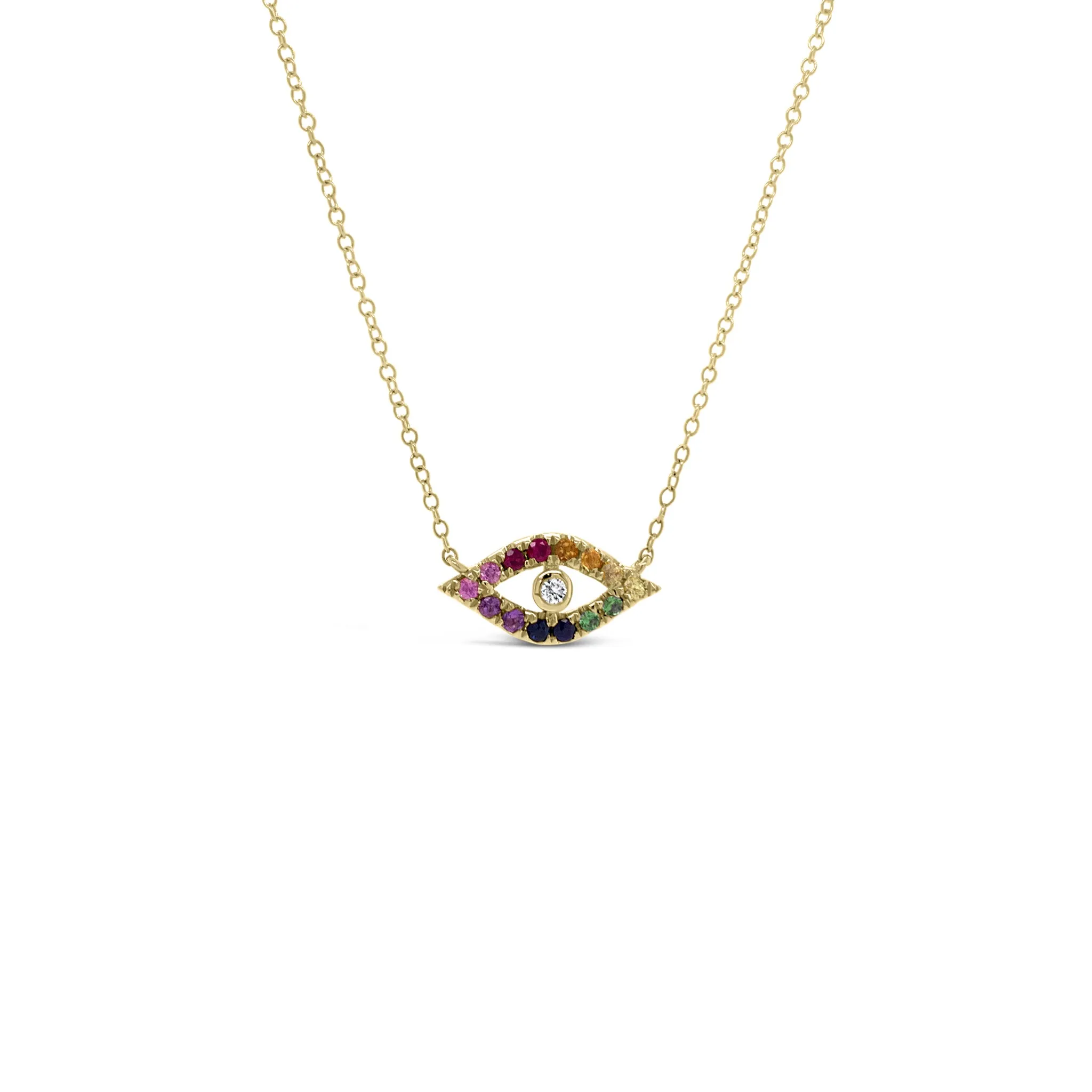 Rainbow Gemstone Evil Eye Necklace