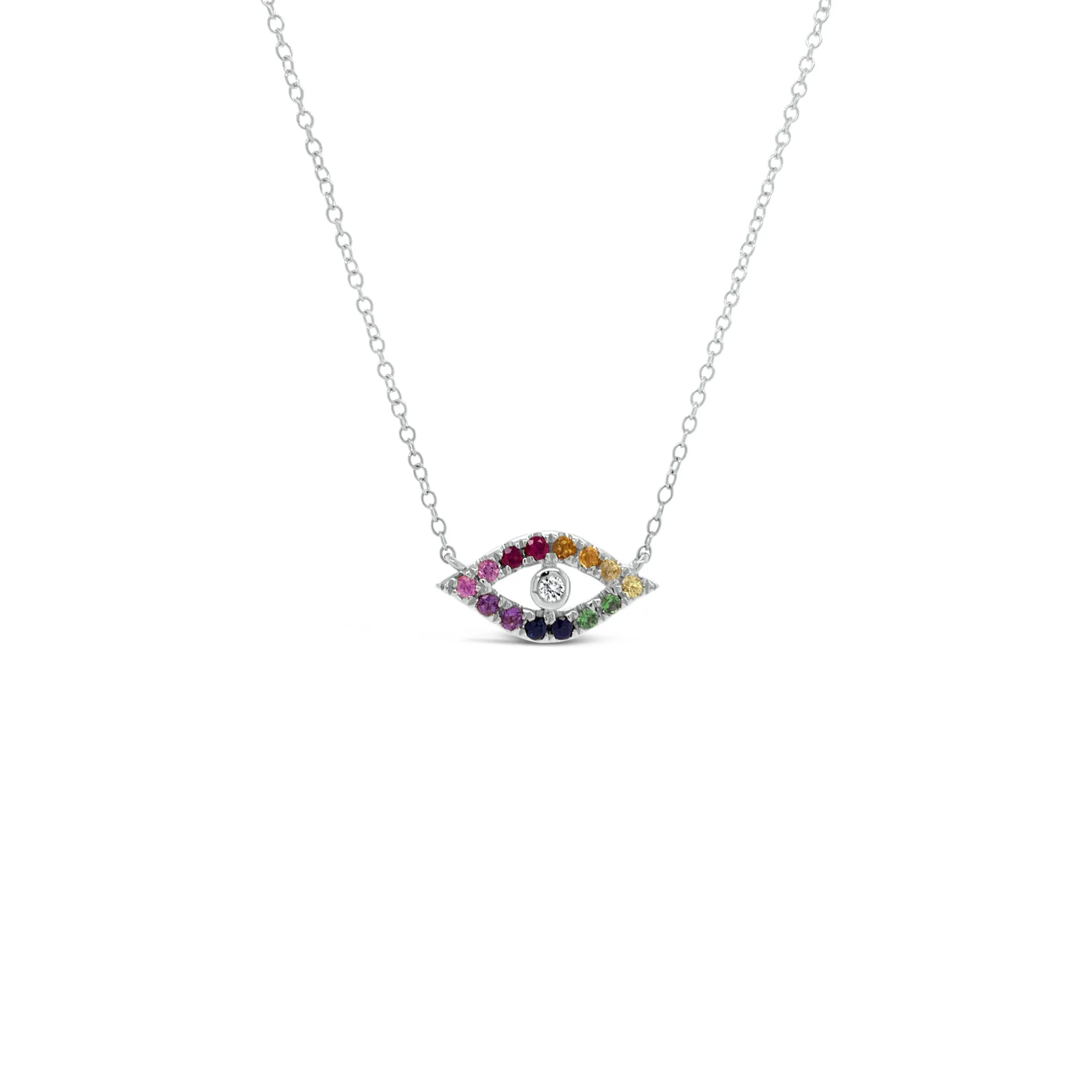 Rainbow Gemstone Evil Eye Necklace