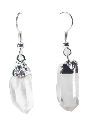 Raw Gemstone Points Earrings with Silver