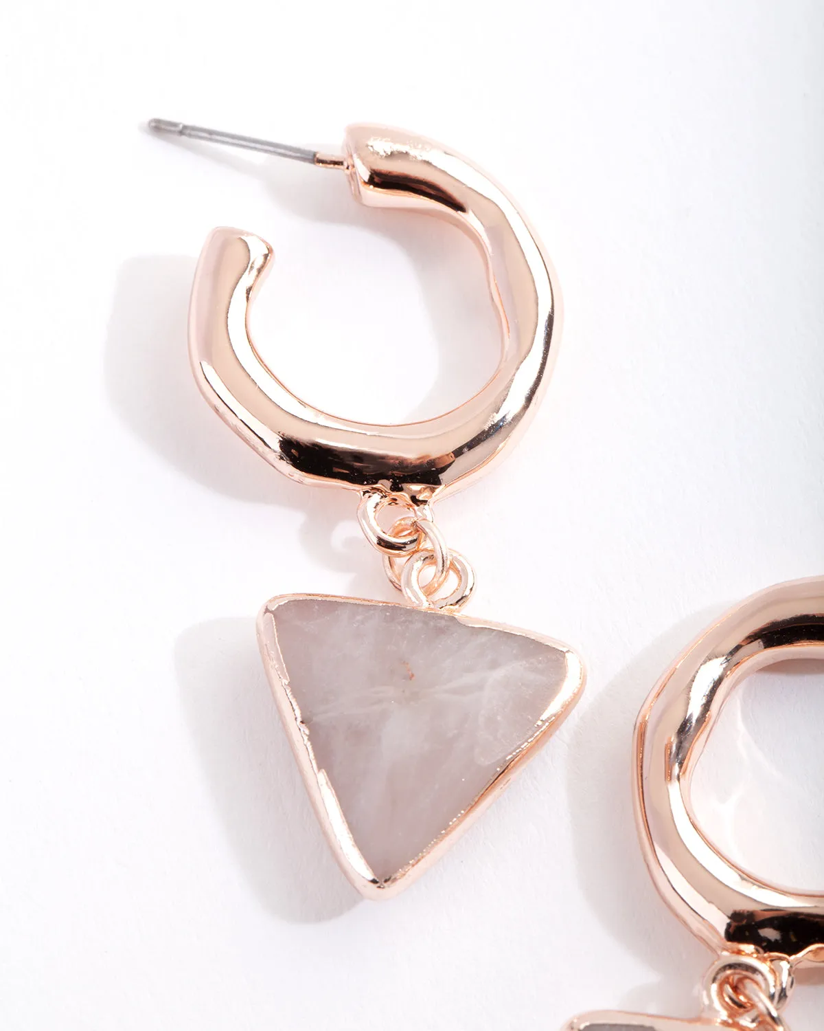 Real Rose Gold Plated Rose Quartz Triangle Hoop Earring