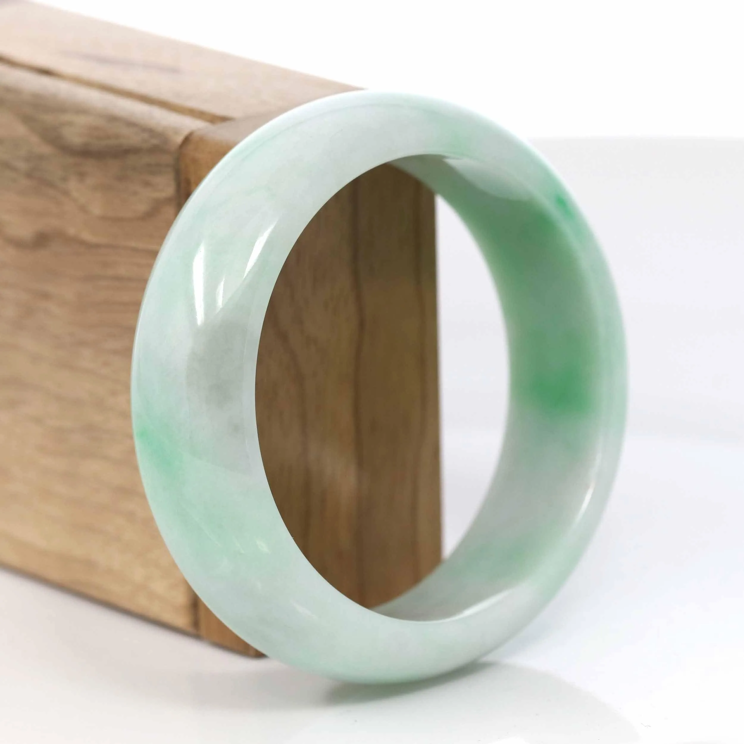 RealJade® Co. Classic Green Natural Jadeite Jade Wider Bangle Bracelet (57.8 mm) #995