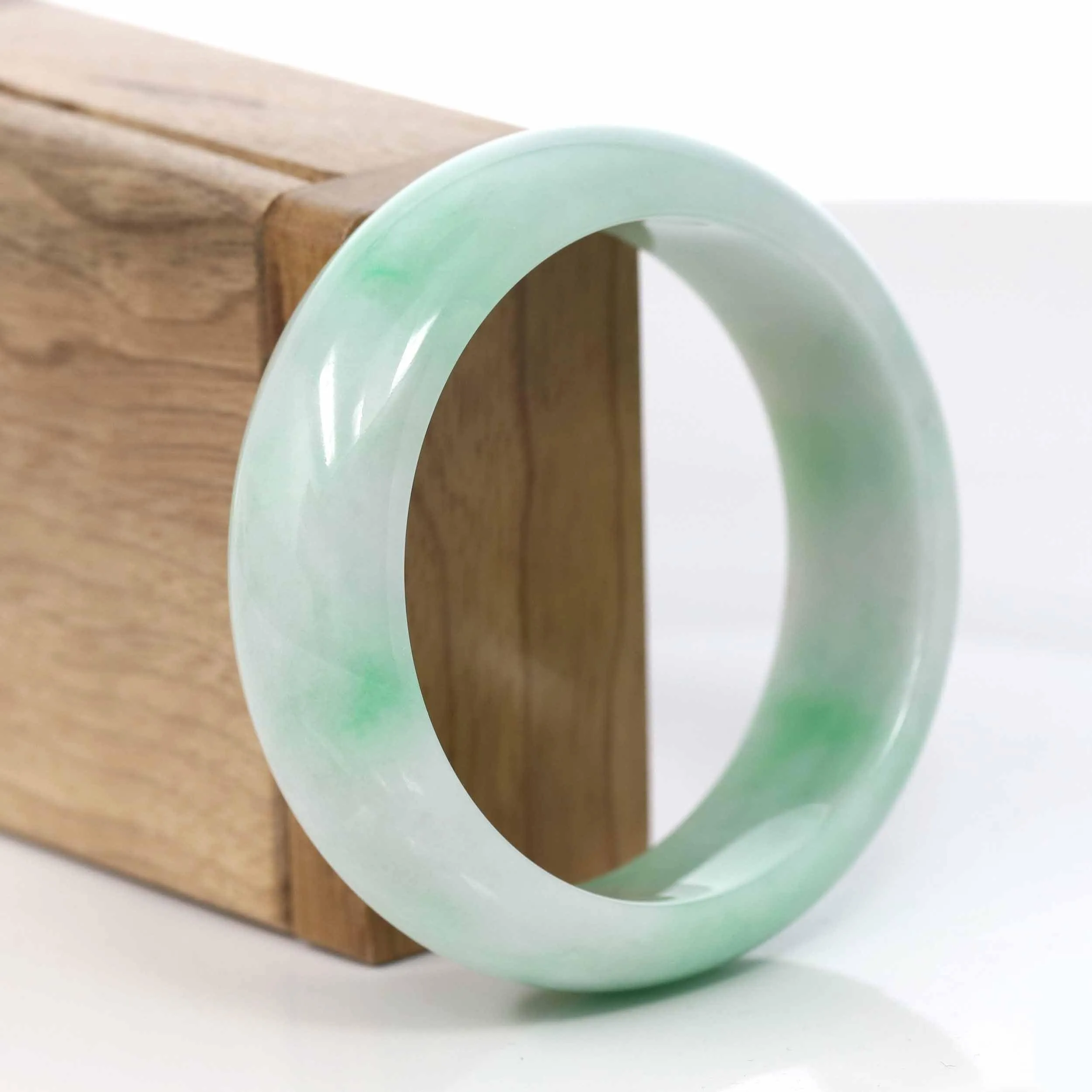 RealJade® Co. Classic Green Natural Jadeite Jade Wider Bangle Bracelet (57.8 mm) #995