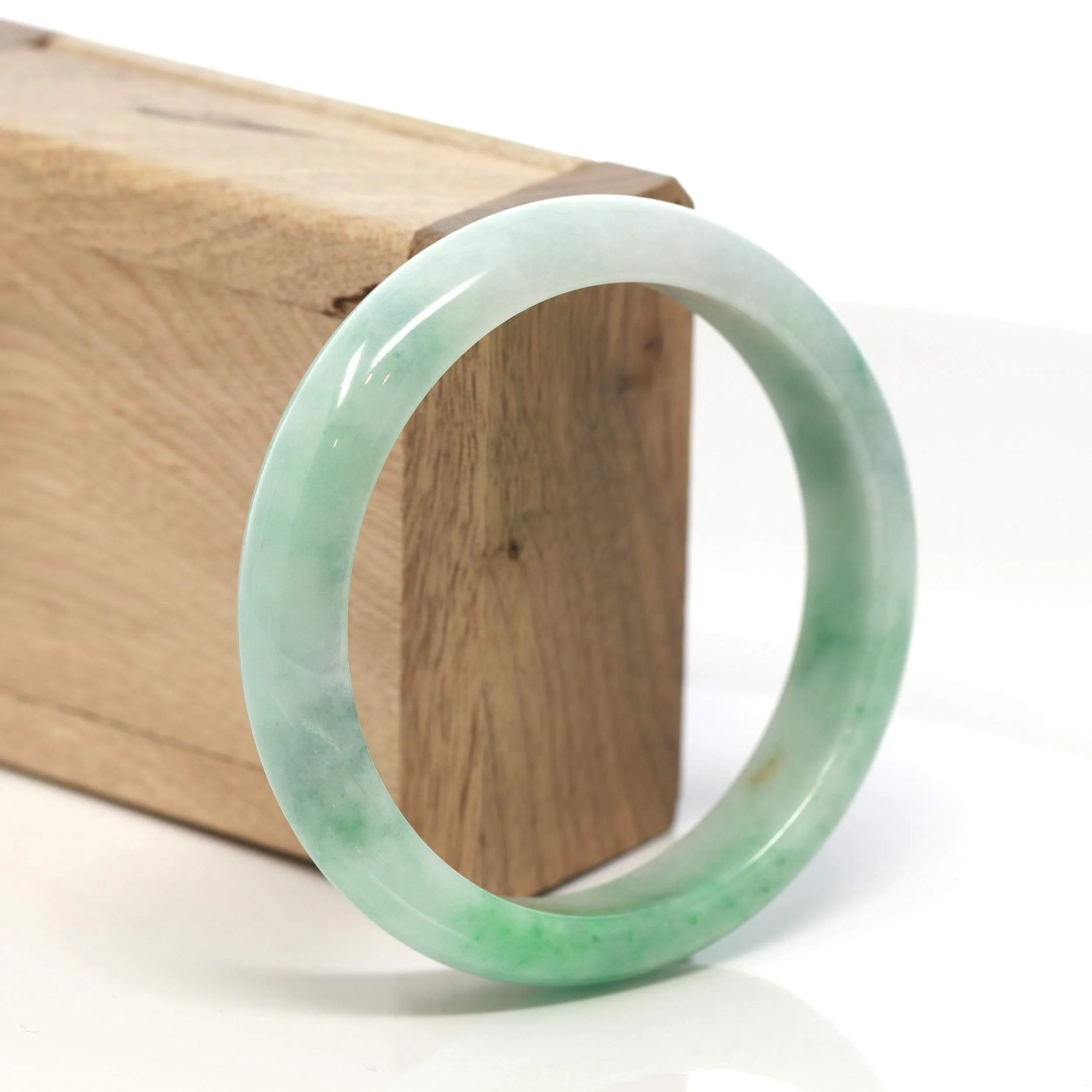 RealJade® "Classic Bangle" Genuine Burmese Green Jadeite Jade Bangle Bracelet ( 59.45 mm) #129