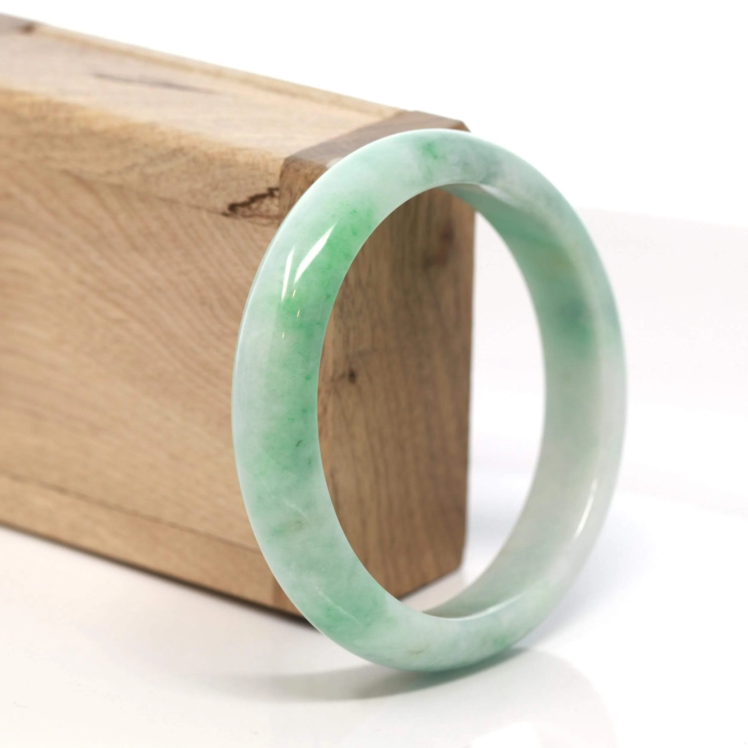 RealJade® "Classic Bangle" Genuine Burmese Green Jadeite Jade Bangle Bracelet ( 59.45 mm) #129