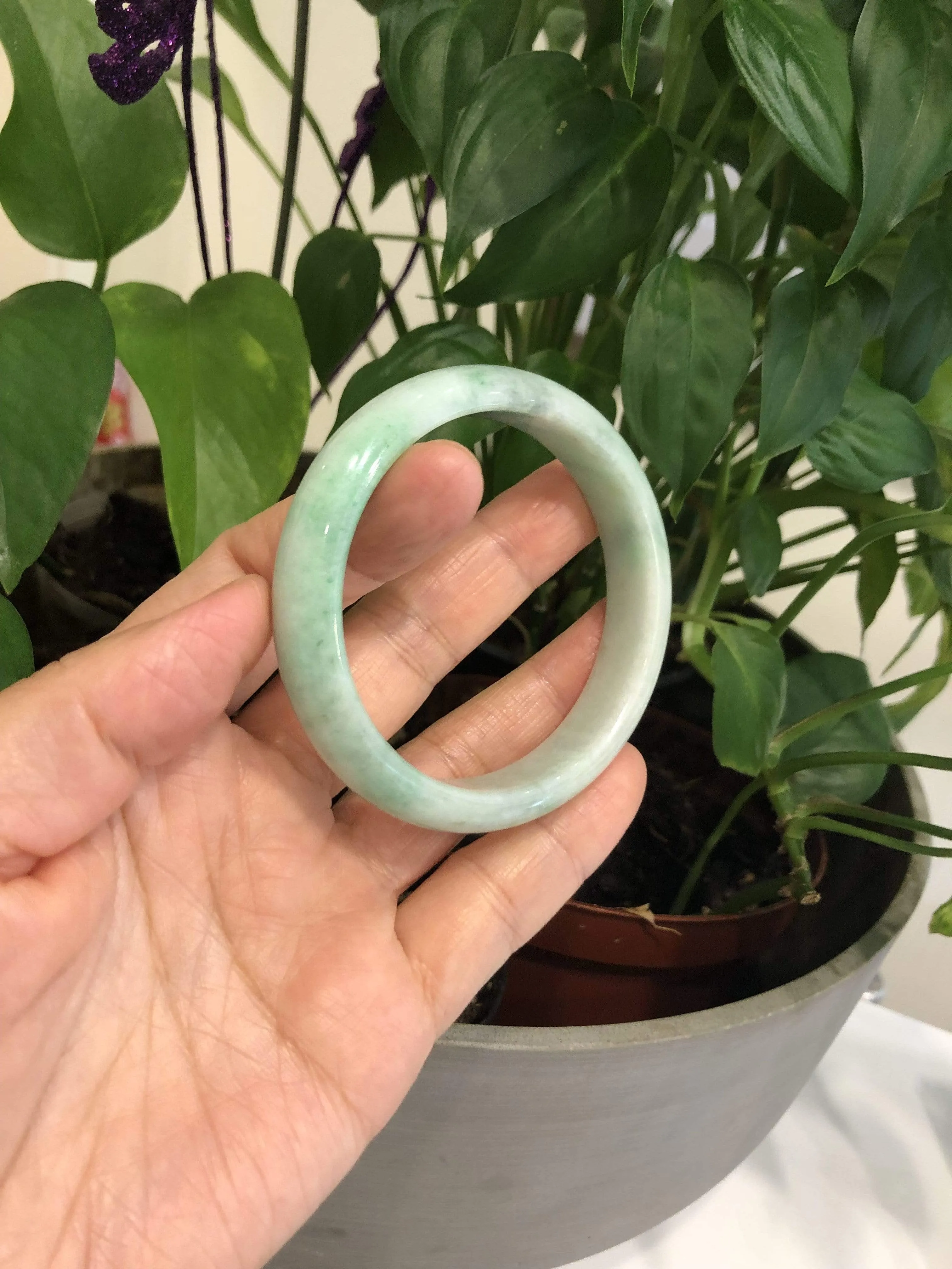 RealJade® "Classic Bangle" Genuine Burmese Green Jadeite Jade Bangle Bracelet ( 59.45 mm) #129