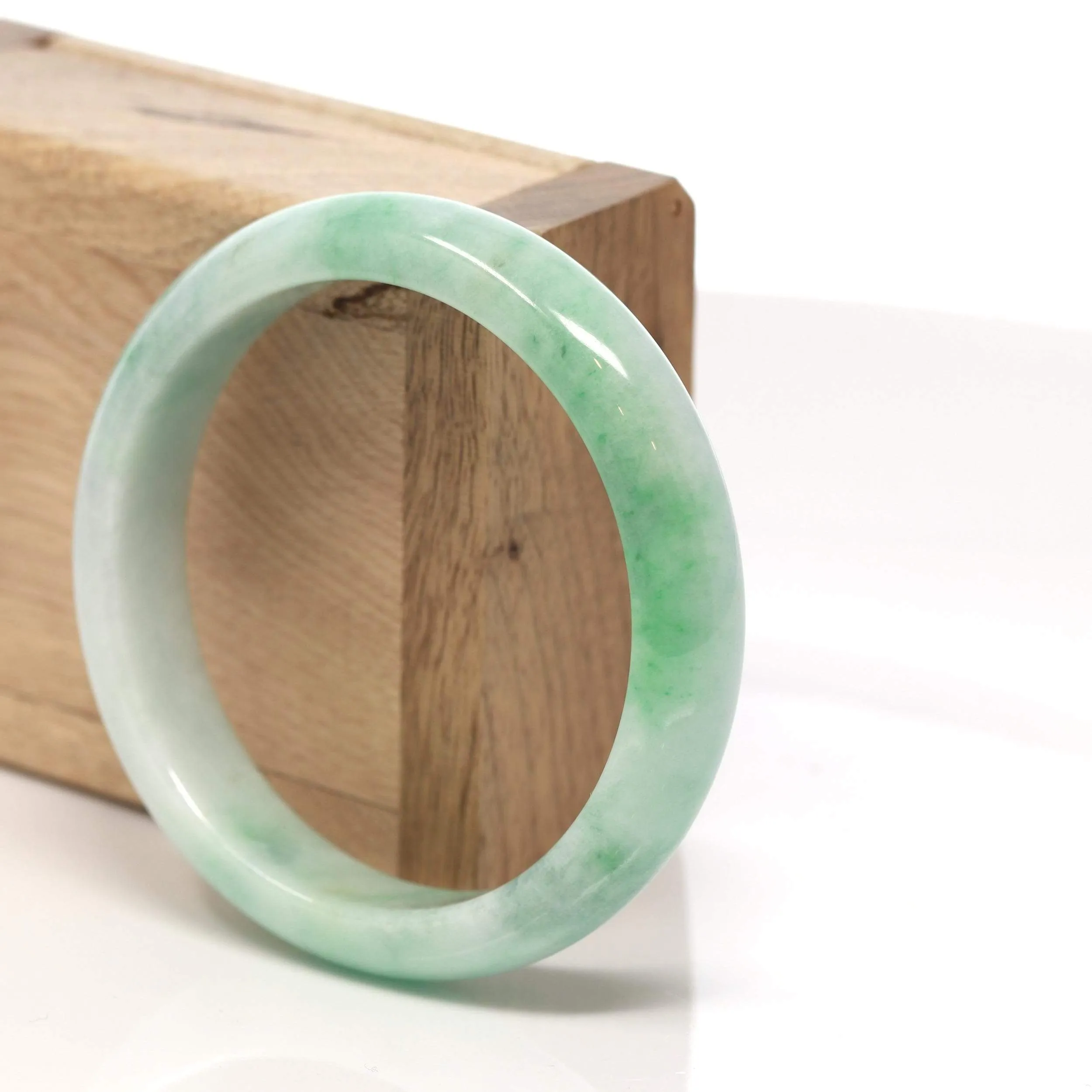 RealJade® "Classic Bangle" Genuine Burmese Green Jadeite Jade Bangle Bracelet ( 59.45 mm) #129