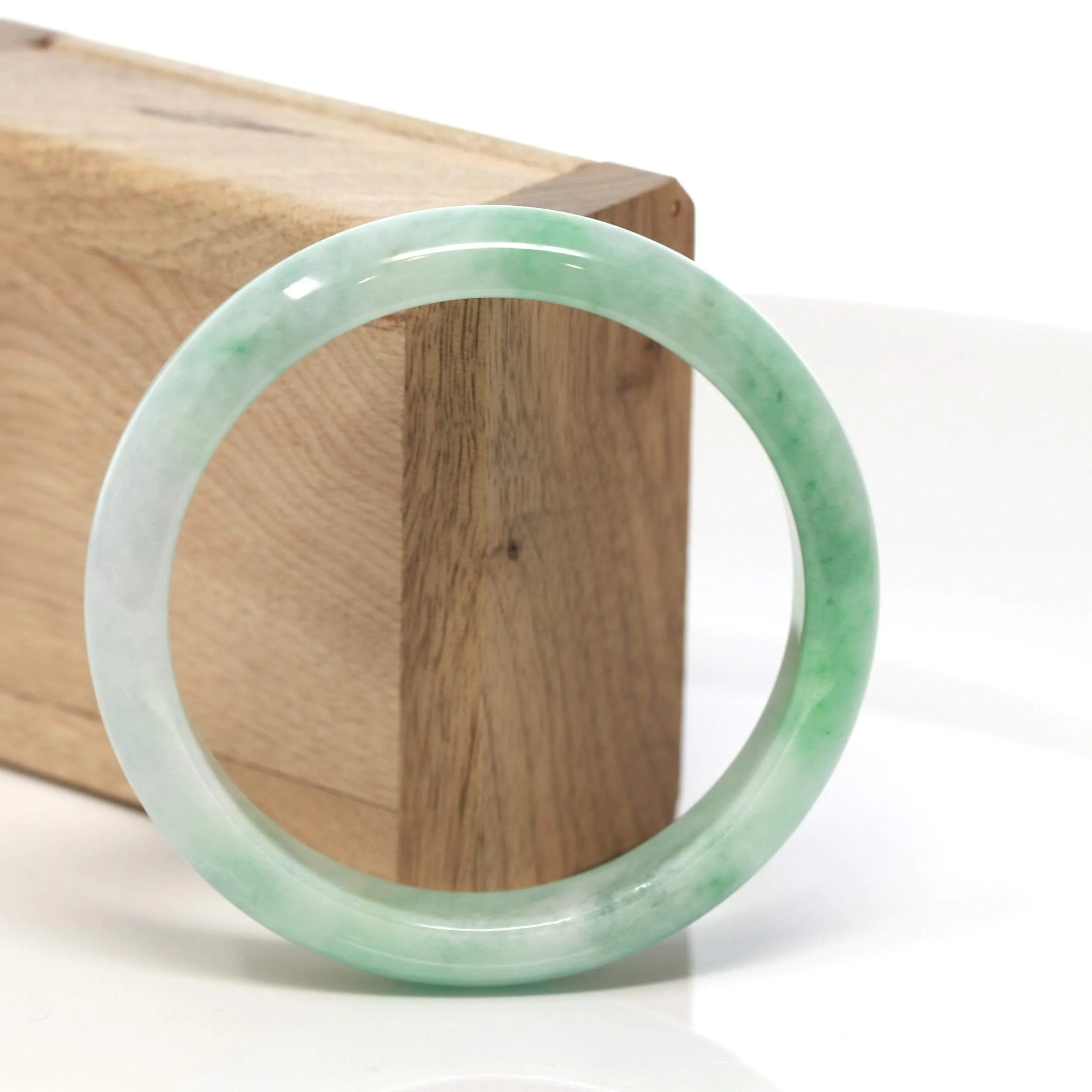 RealJade® "Classic Bangle" Genuine Burmese Green Jadeite Jade Bangle Bracelet ( 59.45 mm) #129