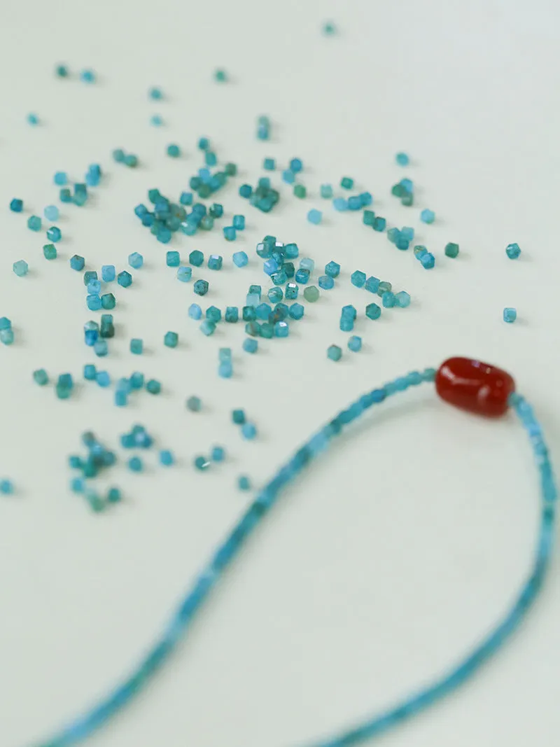 Red Agate Beads and Blue Apatite Beads Necklace