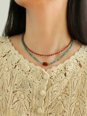 Red Agate Beads and Blue Apatite Beads Necklace