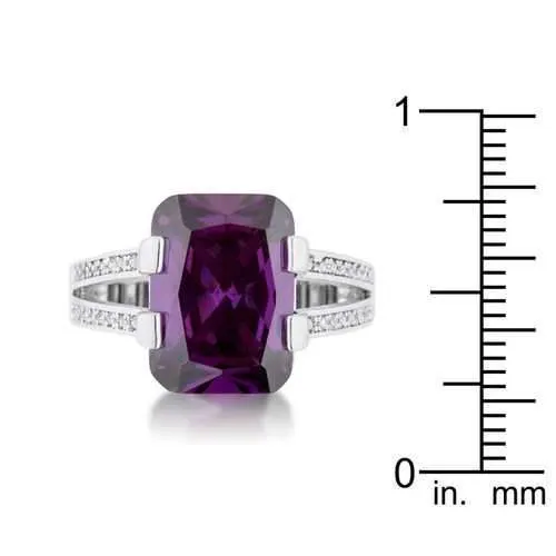 Rema 8.6ct Amethyst CZ Rhodium Emerald Classic Cocktail Ring