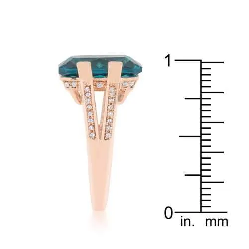 Rema 8.6ct Aqua CZ Rose Gold Emerald Classic Cocktail Ring