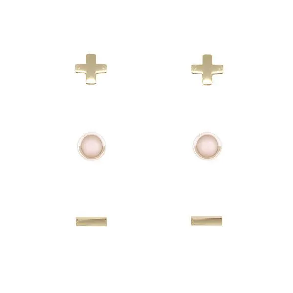 Rose Quartz & Gold Set of 3 Earrings