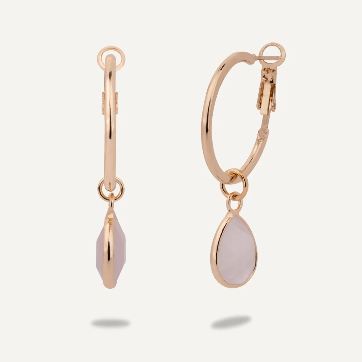 Rose Quartz Lever Earrings In Gold-Tone