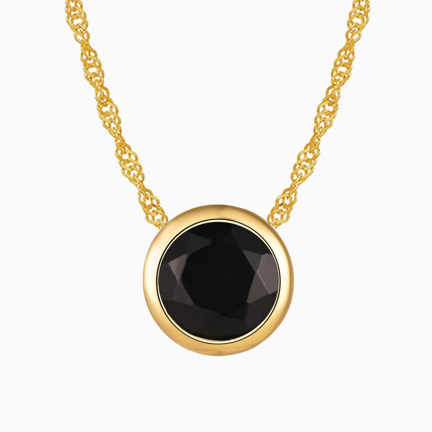 Round Black Onyx  Necklace Bezel Set 18 K Gold