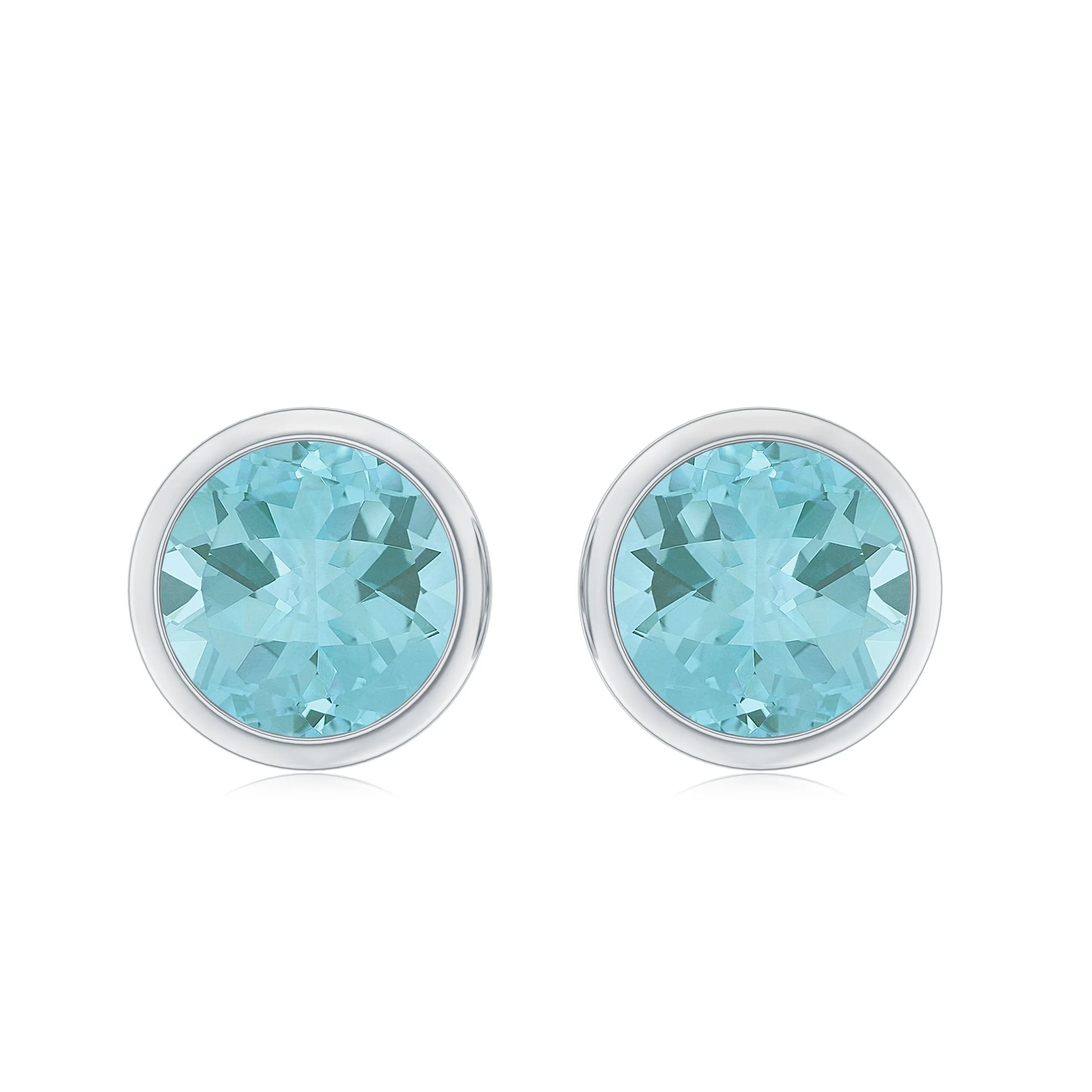 Round Shape Sky Blue Topaz Solitaire Stud Earrings in Bezel Setting