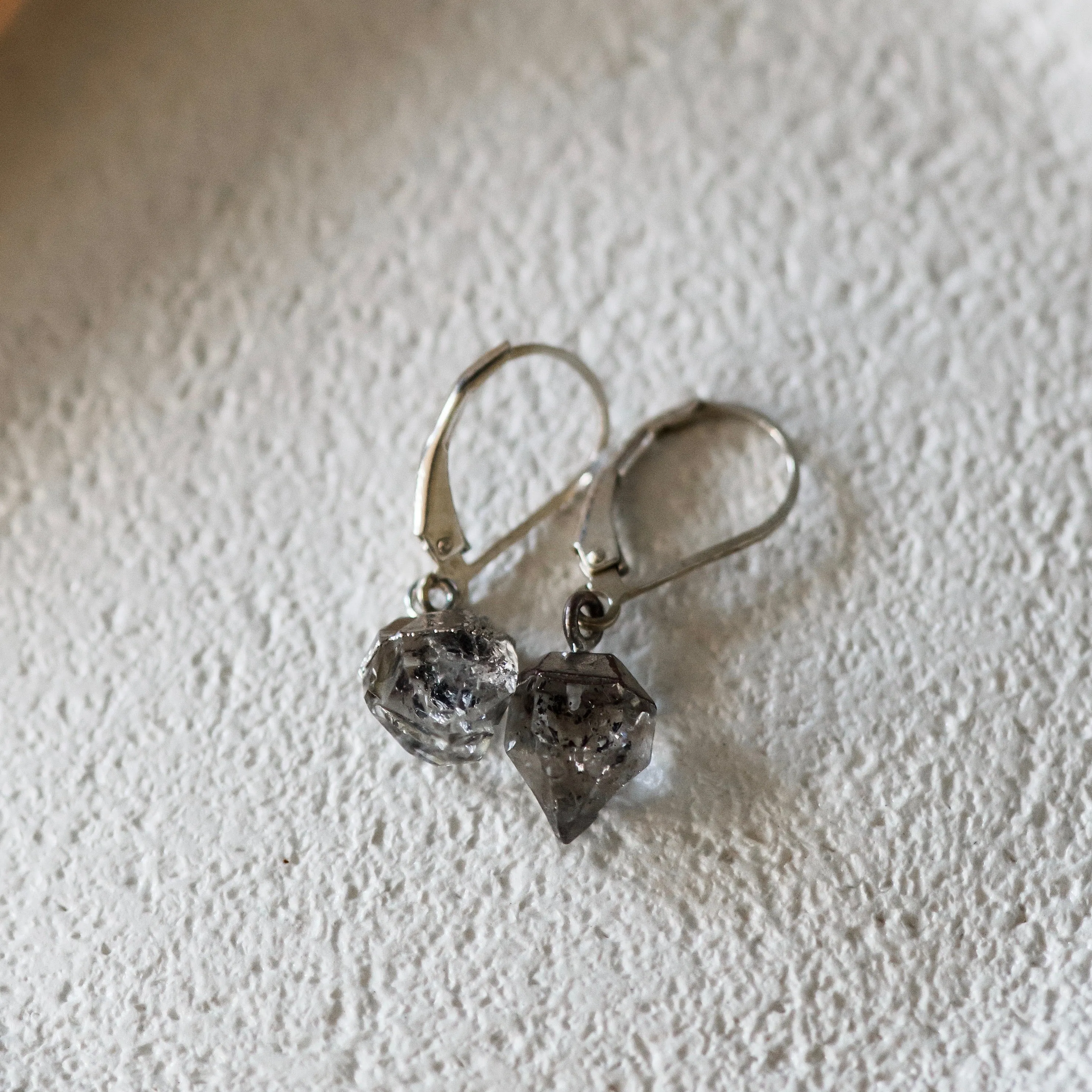 Salt & Pepper Herkimer Diamond Crystal Sterling Drop Earrings