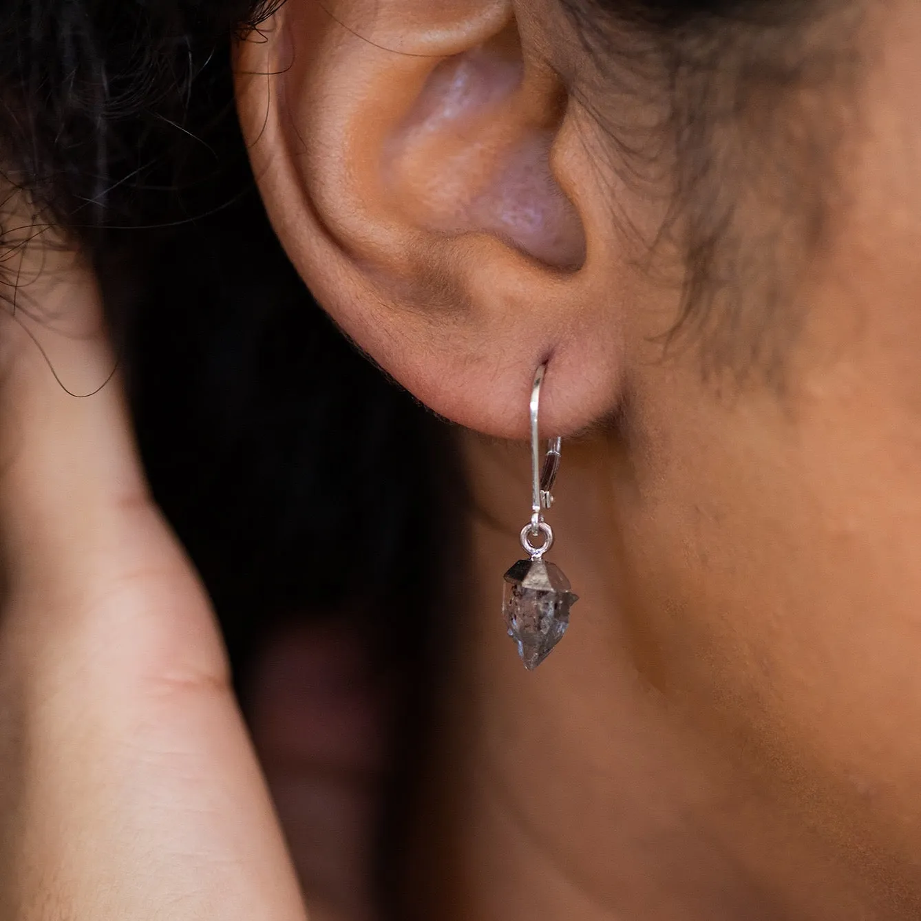 Salt & Pepper Herkimer Diamond Crystal Sterling Drop Earrings