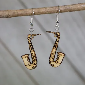 Saxophone Wooden Dangle Earrings by Cate's Concepts, LLC