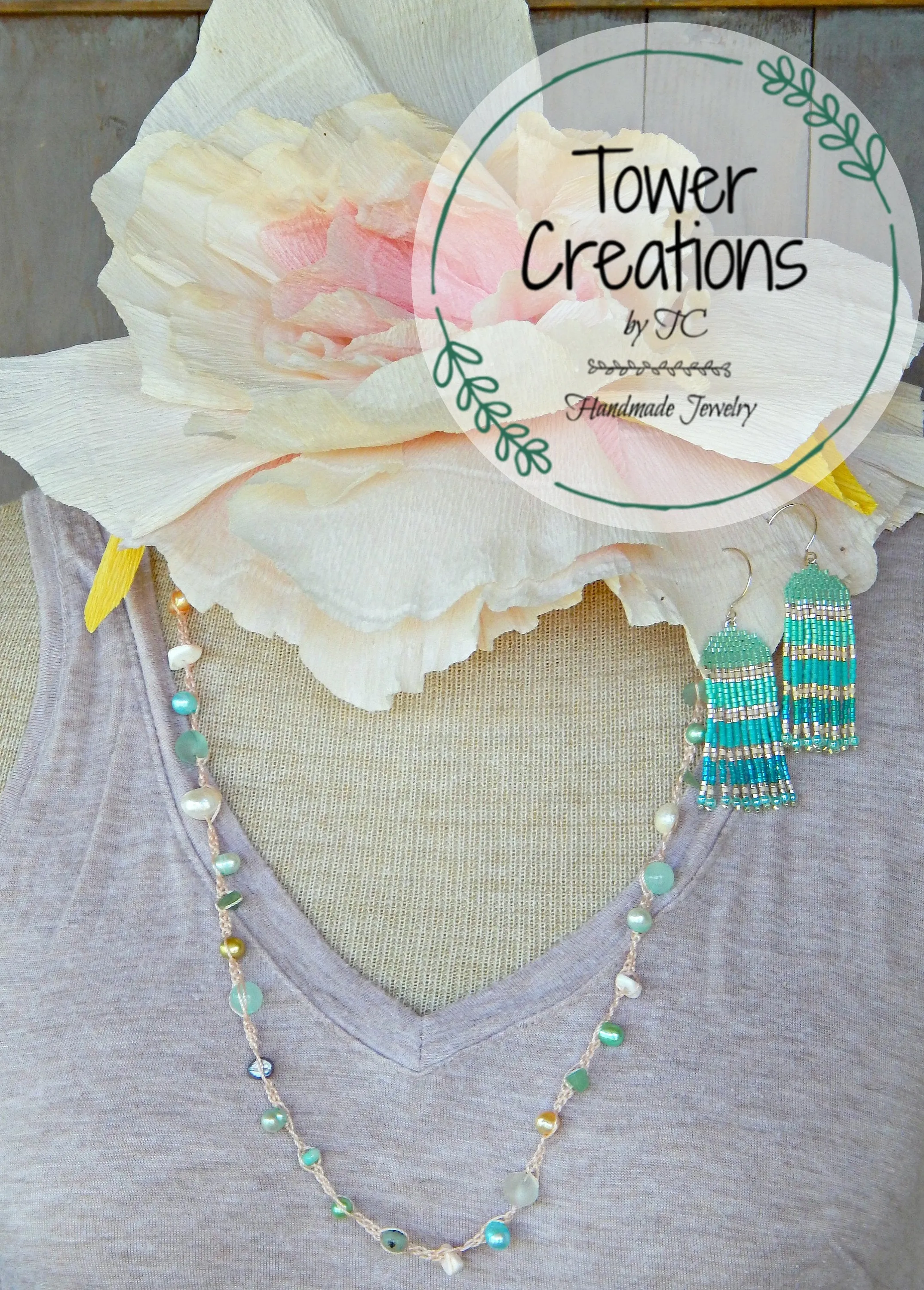 Seafoam Seaglass, Shell and Pearl Wrap Bracelet, Anklet, Necklace