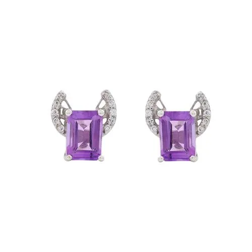 Silver Amethyst Wings It Studs Earrings