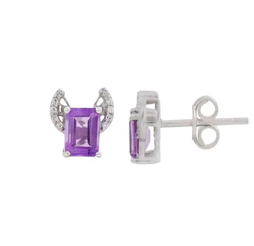 Silver Amethyst Wings It Studs Earrings