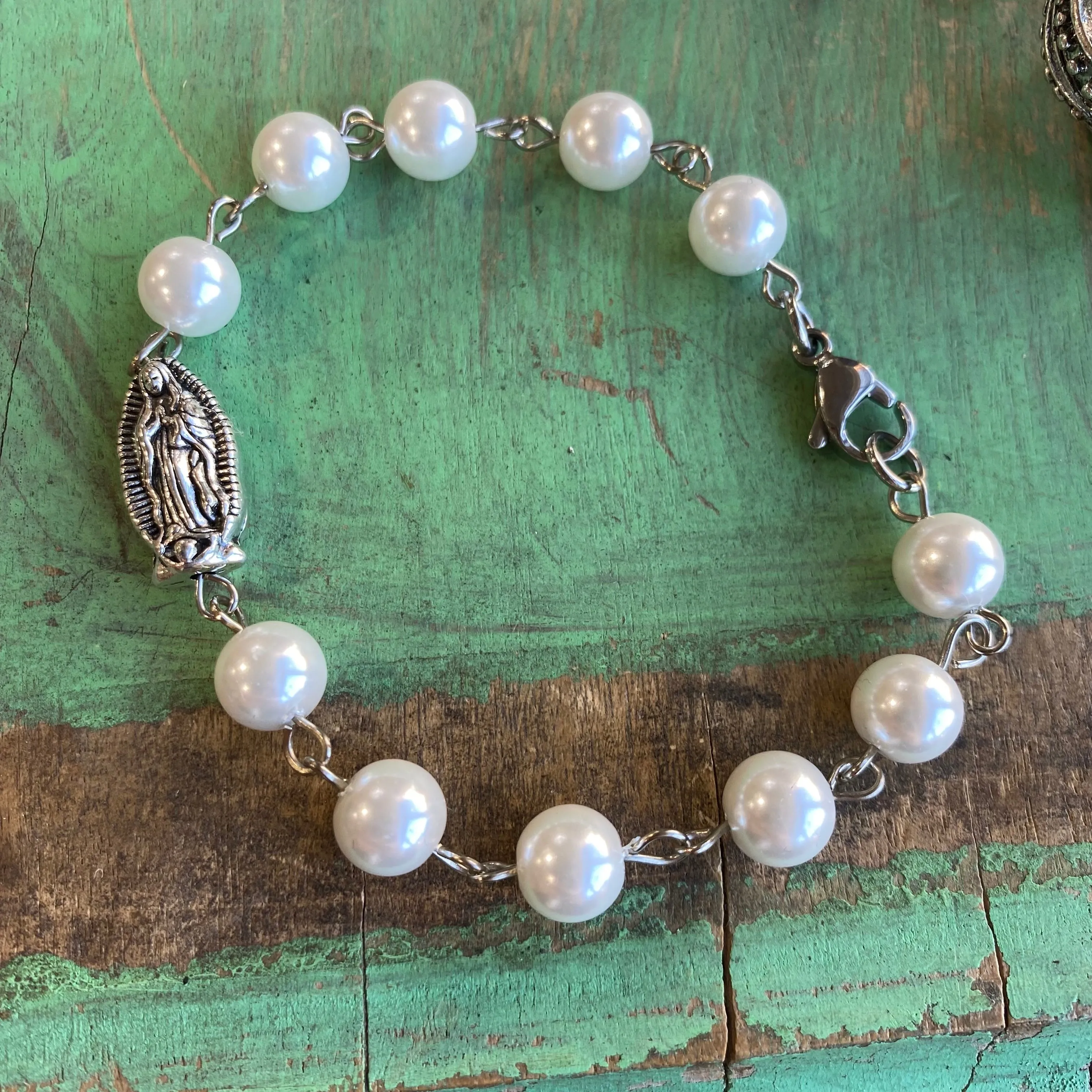 Silver Crown of Mary Pearl Necklace Set