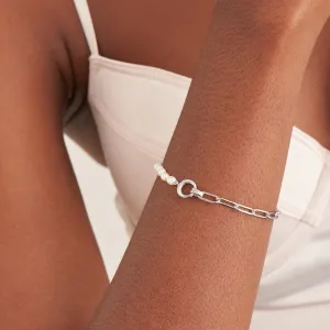 Silver Pearl Chunky Link Chain Bracelet 