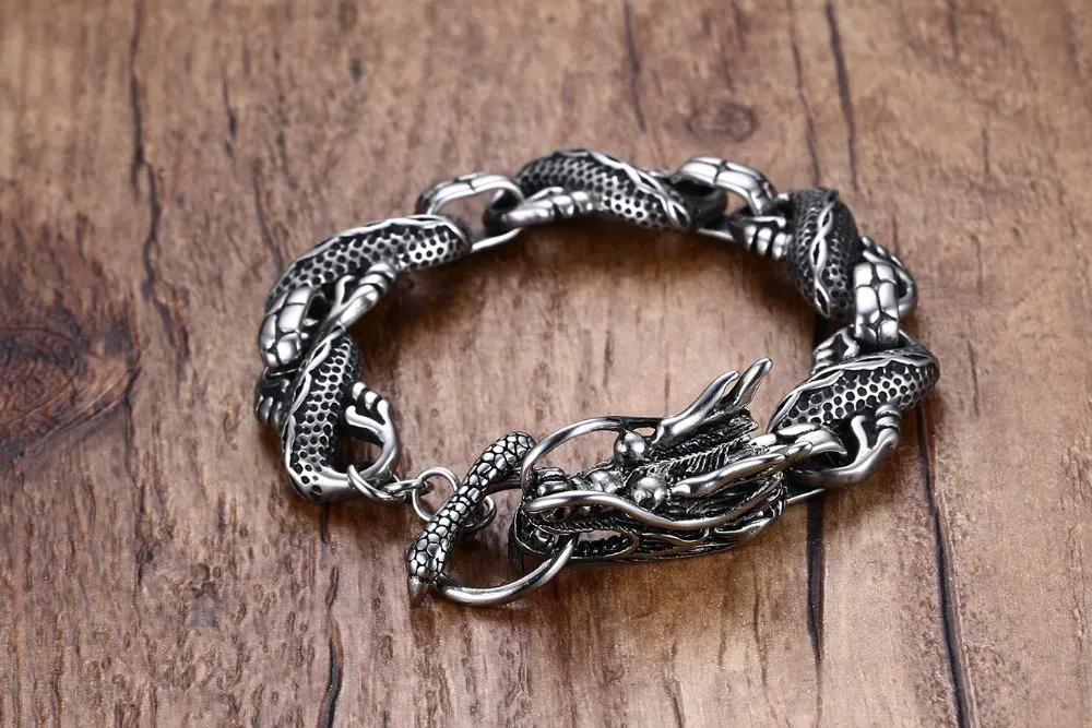 Silver Twisted Dragon Singapore Chain Bracelet