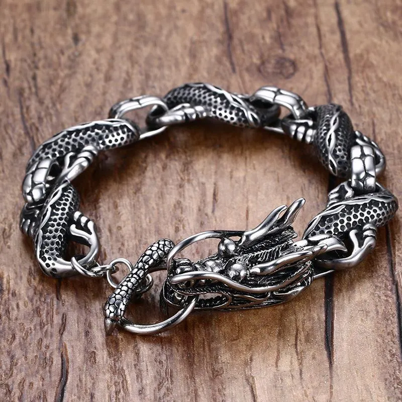 Silver Twisted Dragon Singapore Chain Bracelet