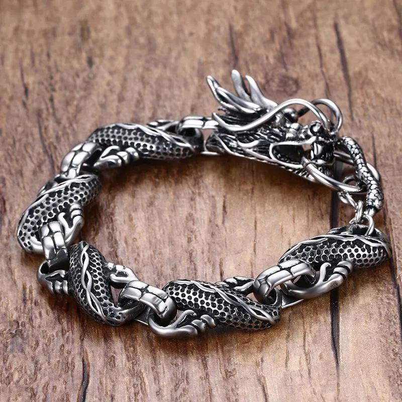 Silver Twisted Dragon Singapore Chain Bracelet