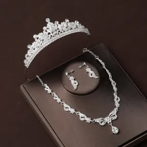 Simple and exquisite bridal crown tiara necklace three-piece set banquet dress accessories princess main wedding accessories