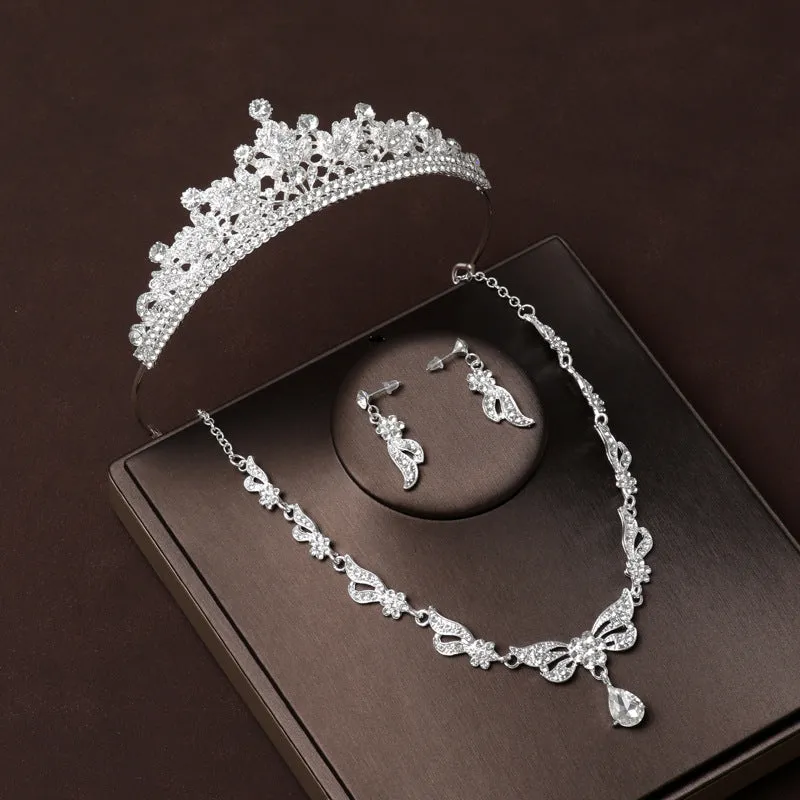 Simple and exquisite bridal crown tiara necklace three-piece set banquet dress accessories princess main wedding accessories