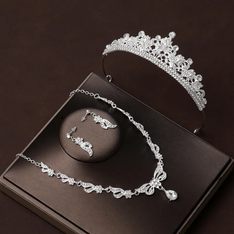 Simple and exquisite bridal crown tiara necklace three-piece set banquet dress accessories princess main wedding accessories