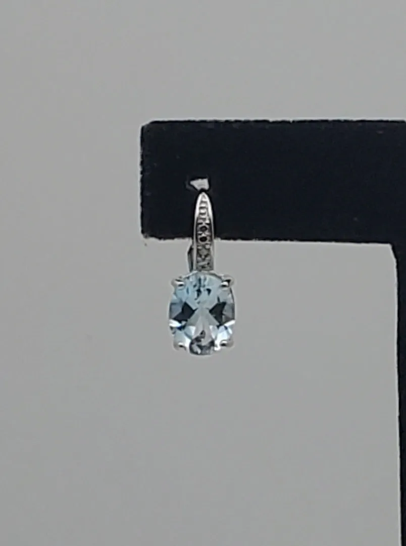 SINGLE UNMATCHED Blue Topaz and Diamond Sterling Silver Drop Earring