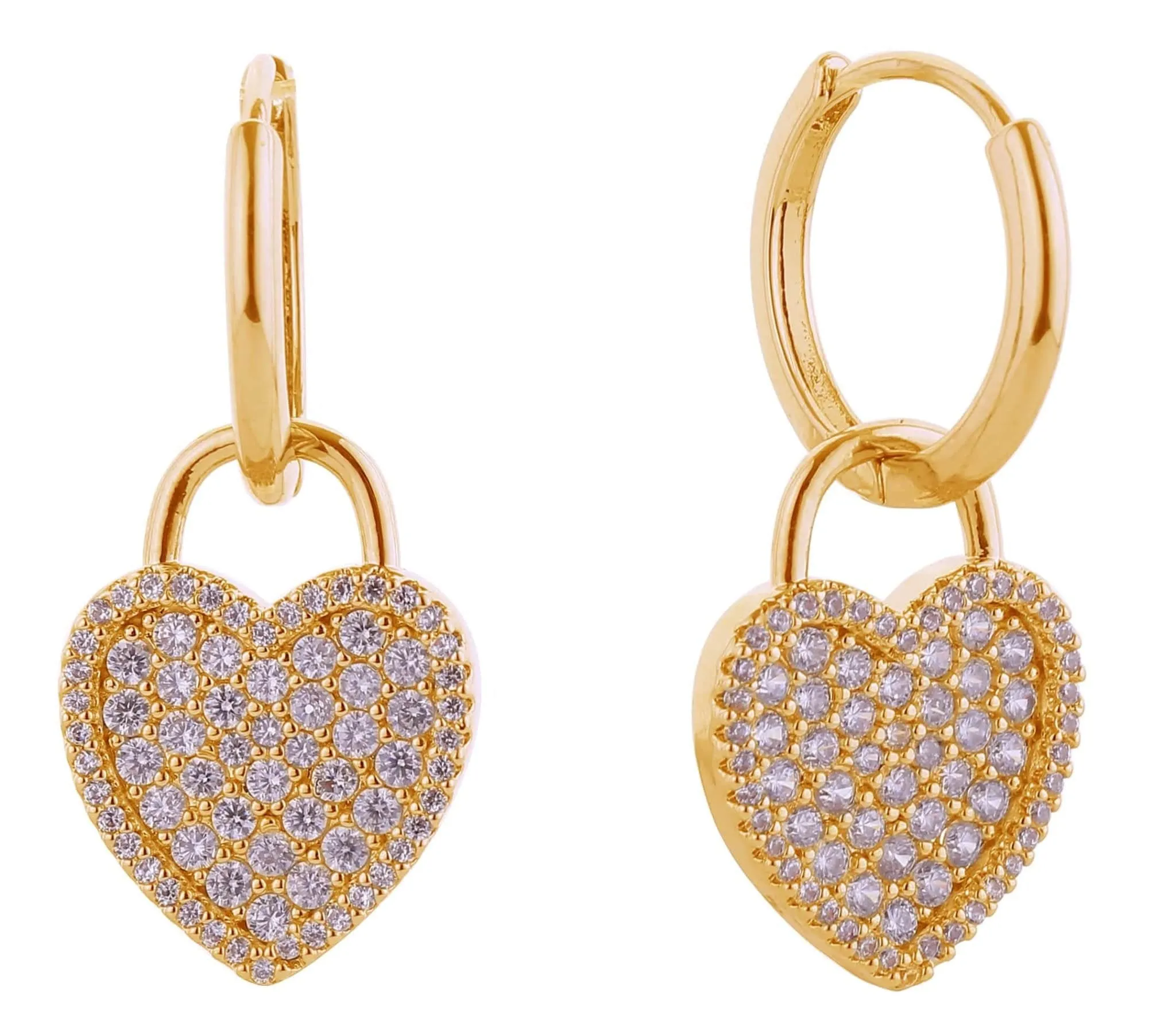 SJE310936 14K Crystal Heart Drop Huggie Earrings