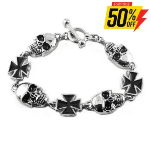 SK1370 Men's Skull Maltese Cross Bracelet Stainless Steel Heavy Metal jewelry