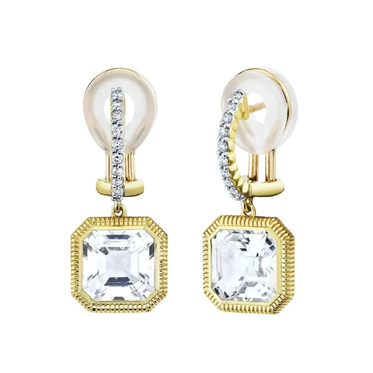 SLOANE STREET 18K YELLOW GOLD WHITE TOPAZ DIAMOND EARRINGS