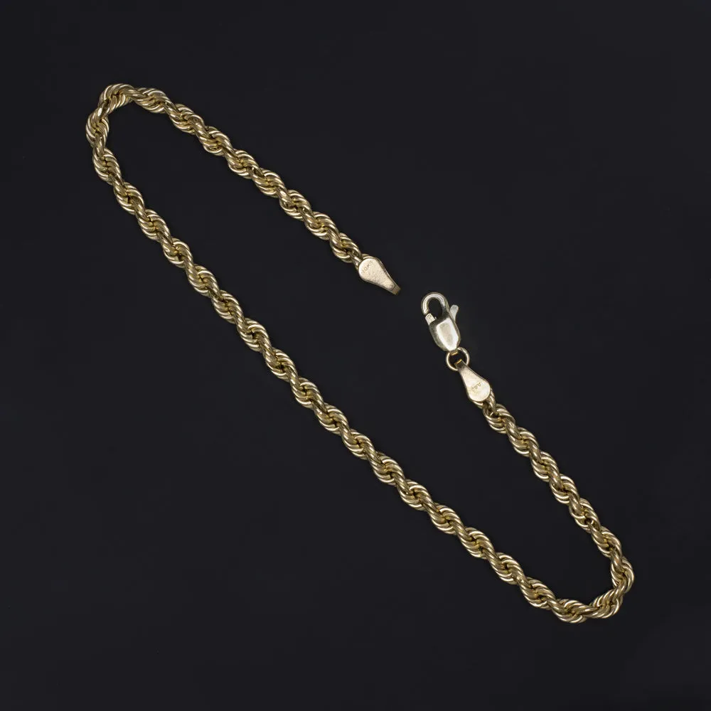 SOLID 10K YELLOW GOLD TWISTED ROPE CHAIN BRACELET 3mm MENS LADIES CLASSIC SIMPLE