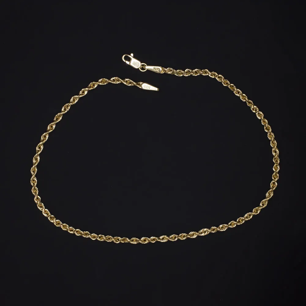 SOLID 14K YELLOW GOLD TWIST ROPE CHAIN BRACELET MENS LADIES CLASSIC SIMPLE LINK