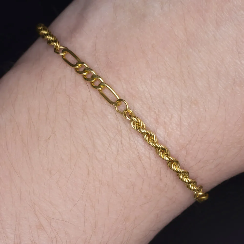 SOLID 14K YELLOW GOLD TWISTED ROPE CHAIN BRACELET 3mm MENS LADIES CLASSIC SIMPLE